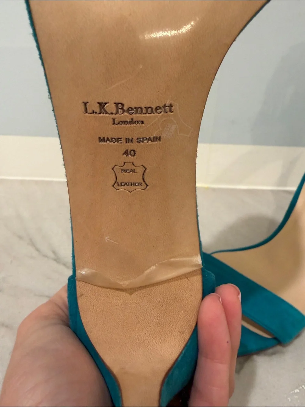 LK Bennett Teal Suede Ankle Wrap Heels Made in Spain 40 (US 8.5/9) NWOT